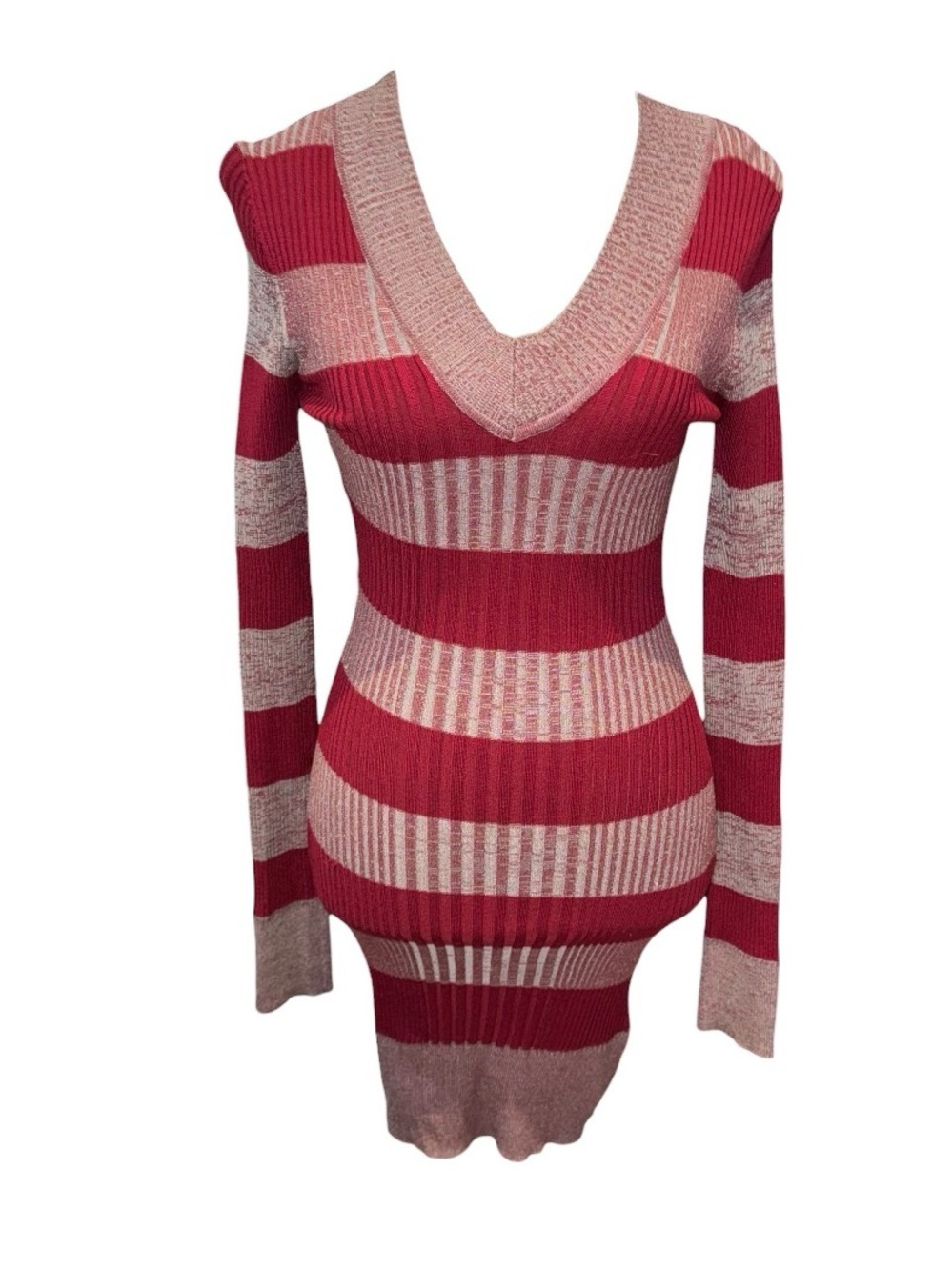 V neck long form fitting sweater dress